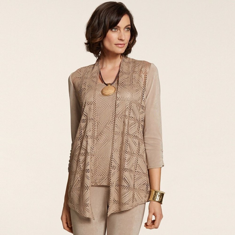 Chico's Travelers Crochet Shimmer Jacket Size 3 US XL